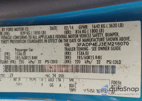 2014 Ford Fiesta Se z USA, uszkodzony, nr VIN 3FADP4EJ3EM216070